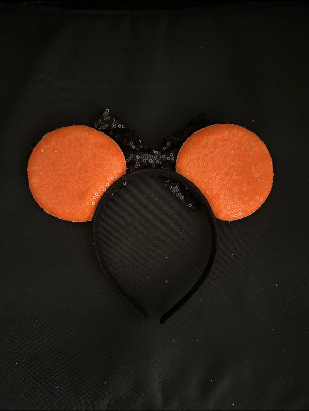 Halloween Black and Orange Spiderweb Sequin Minnie Ears Headband - Kids Costume